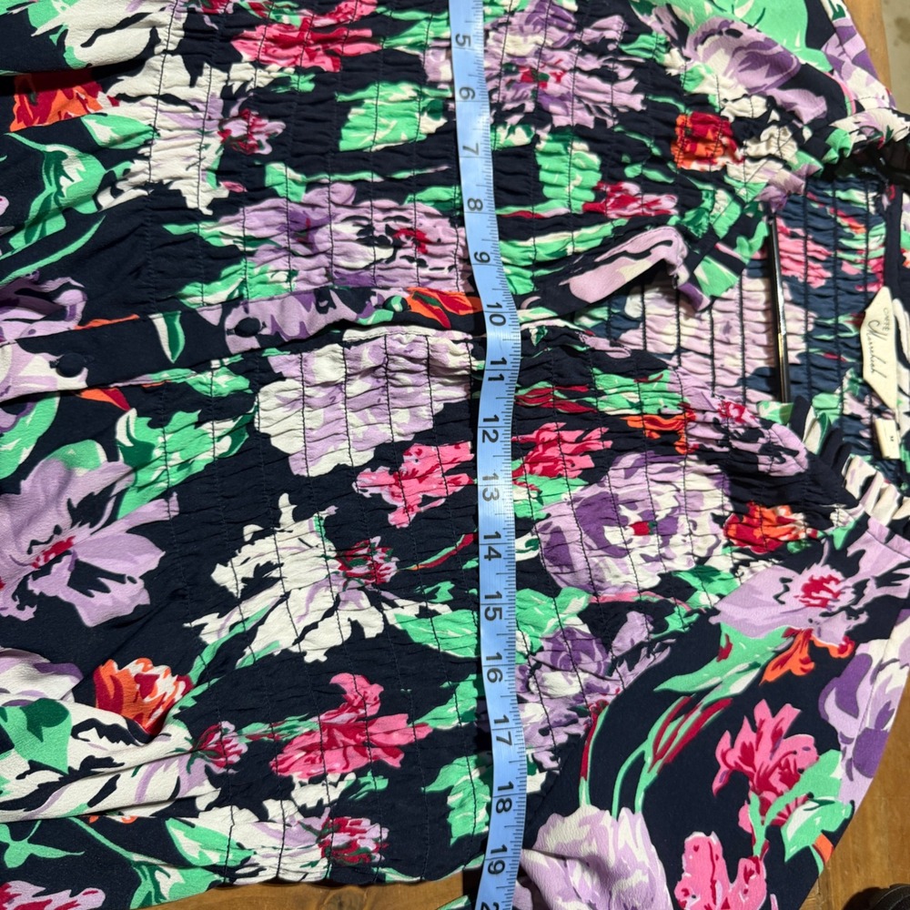Caffe Marrakesh Floral Smocked Tunic Top Navy Purple Green Size M - Picture 6 of 7